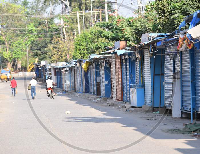 KPHB Colony service road which is usually busy during normal days due to the shopping activities by students and techies living around, wears a deserted look amid coronavirus lockdown