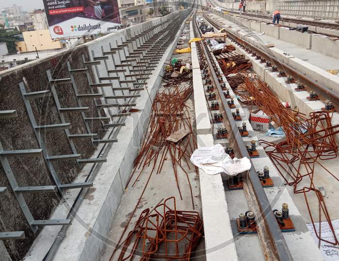 Under Construction Metro Tracks And Metro Stations in Hyderabad
