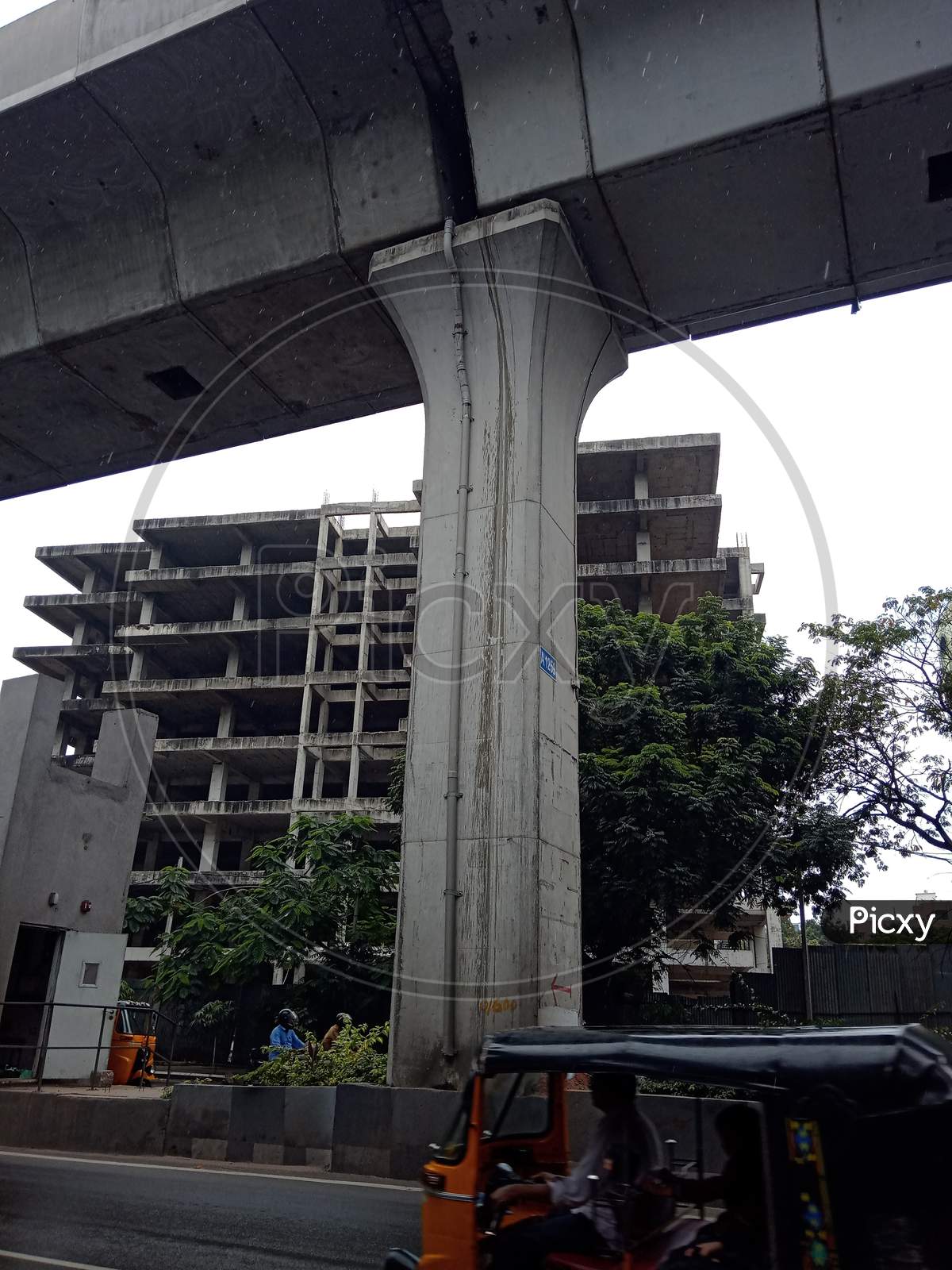 View Of Metro Pillars And Metro  Tracks in Hyderabad City