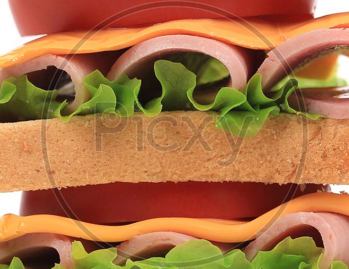Big Sandwich With Fresh Vegetables. Whole Background.