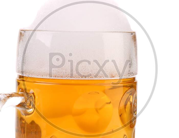 Tall Mug With Gold Beer. Isolated On A White Background.