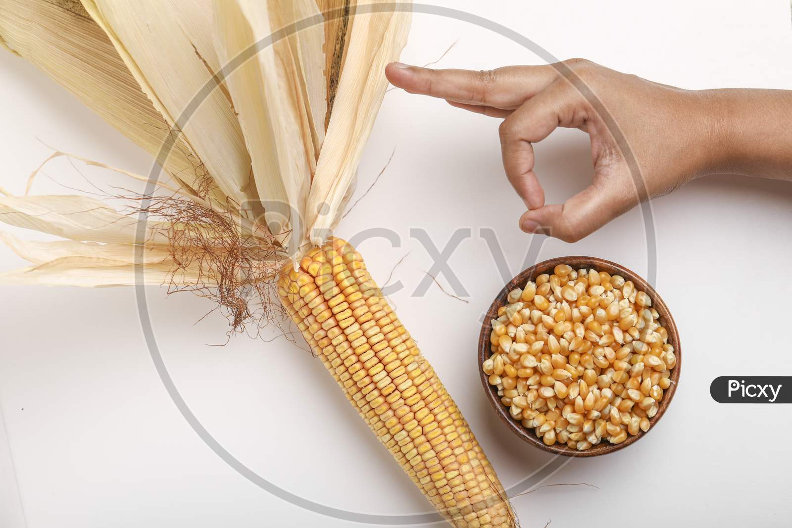 Dried Corn Seeds In Bowl On White Background ,