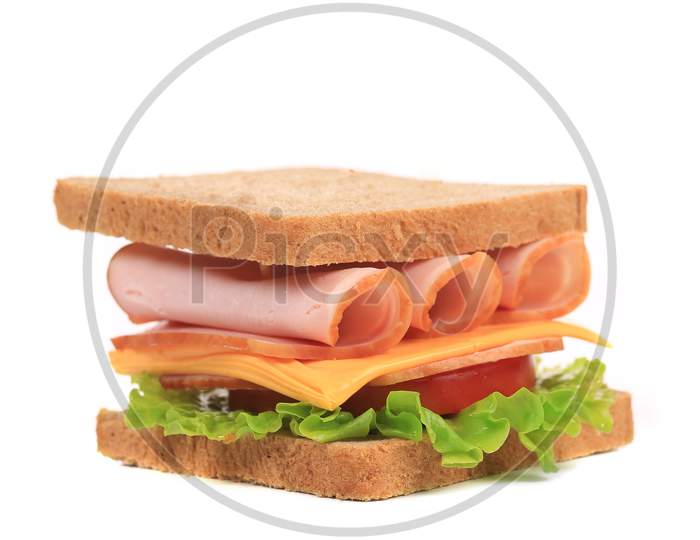 Sandwich With Bacon And Vegetables. Isolated On A White Background.