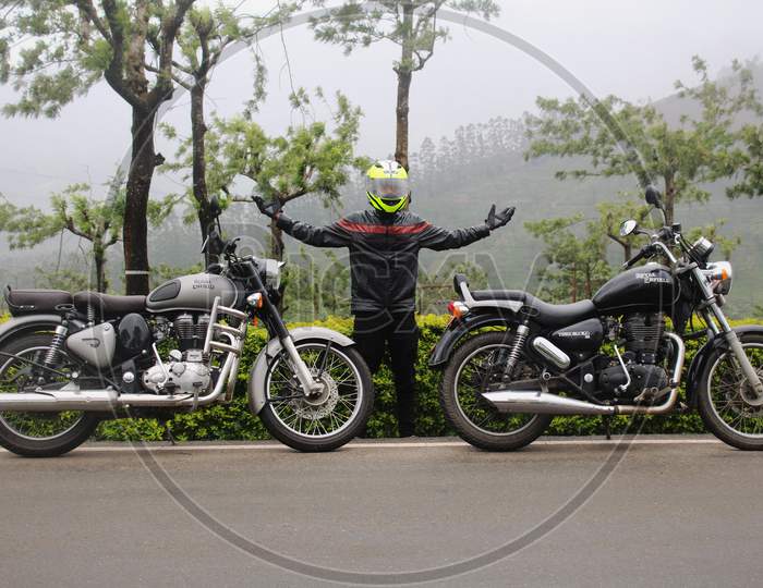 Rider and royal enfield bikes