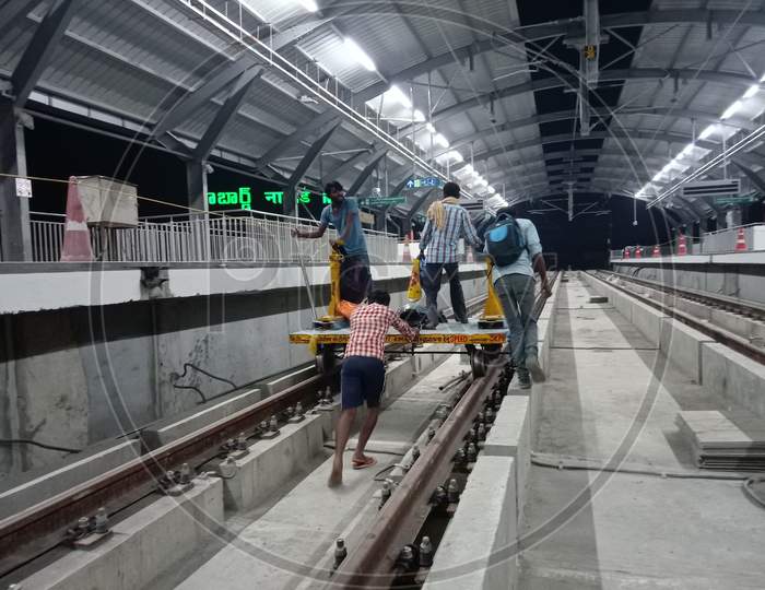 Hyderabad metro night shift working with train