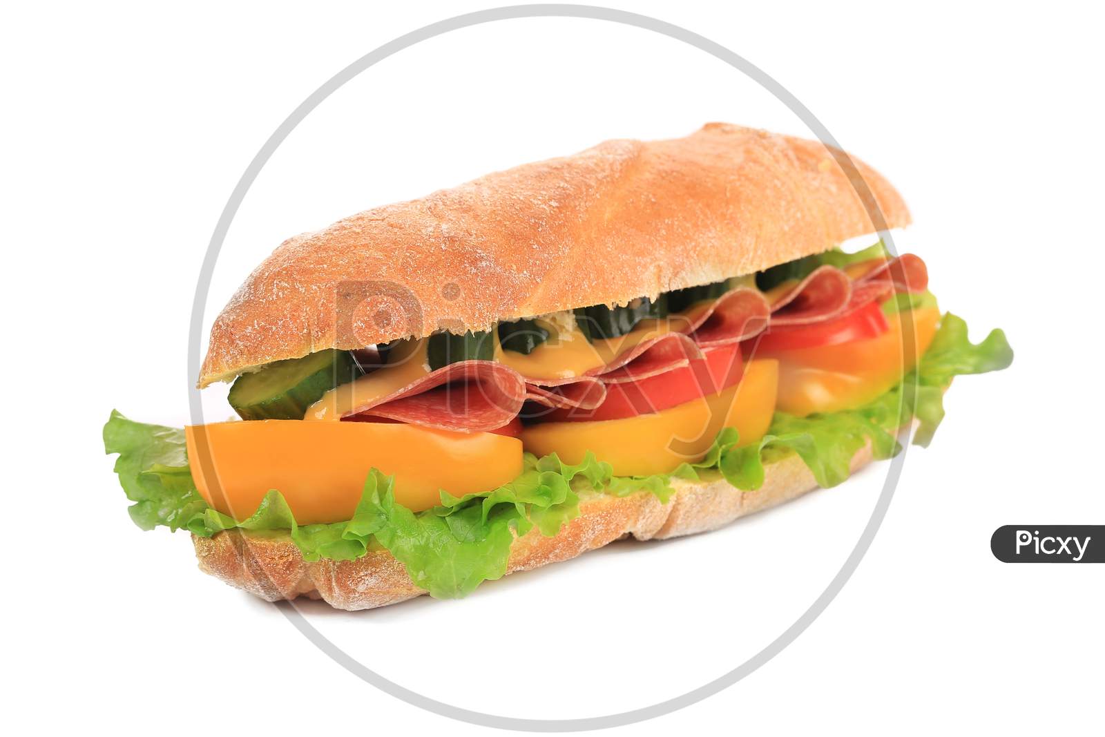 French Baguette Sandwich. Isolated On A White Background.