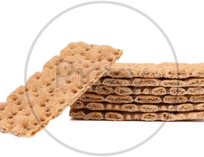 Close Up Whole Grain Crisp Bread. Isolated On A White Background.