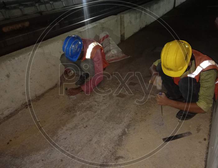 Hyderabad metro night shift working lifting hole grouting work