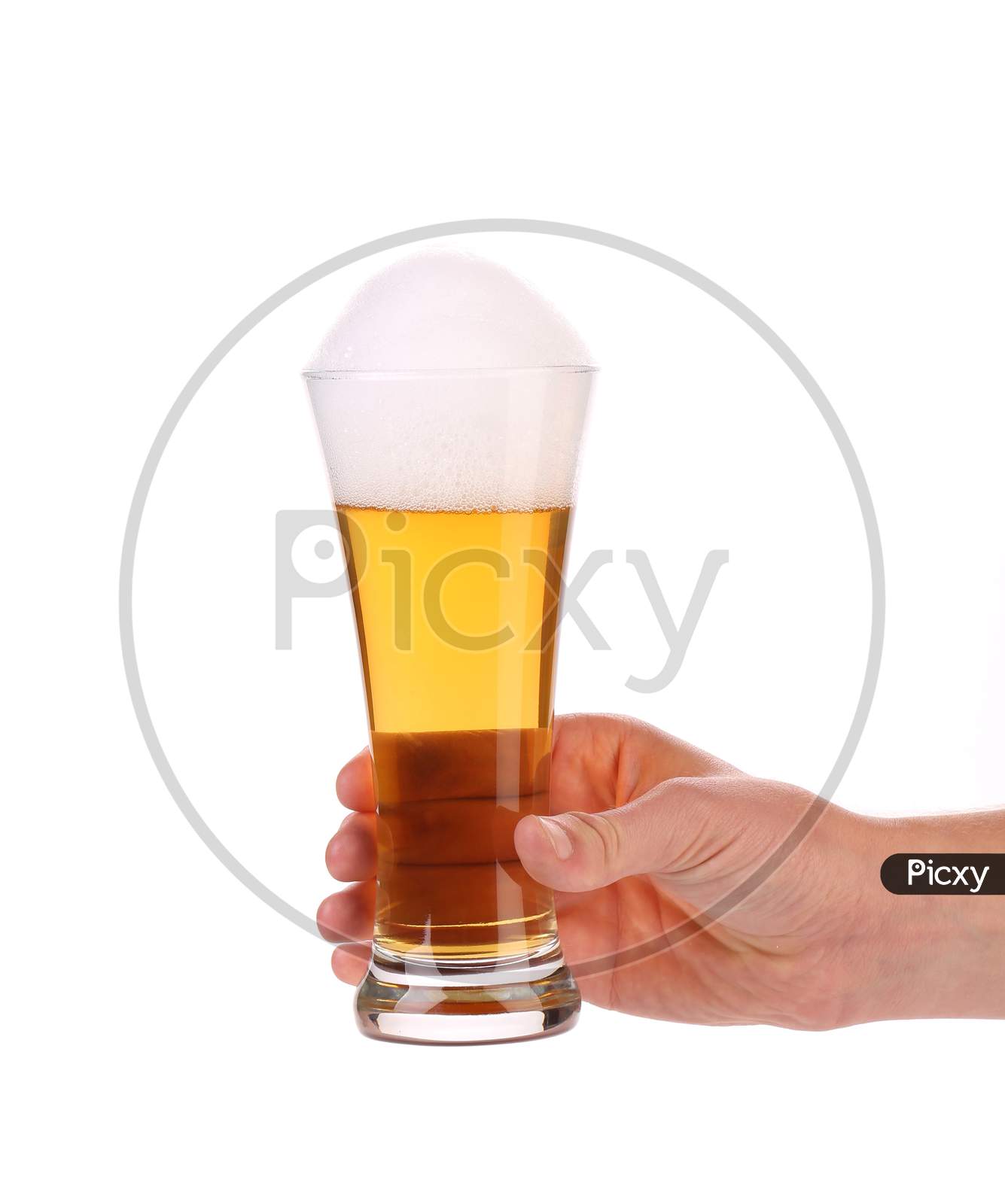 Glass Of Beer In Hand. Isolated On A White Background.