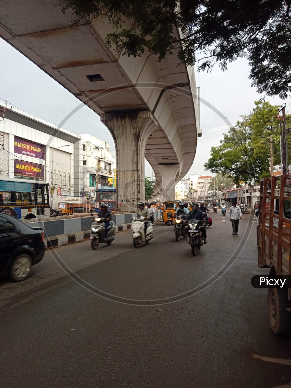 View Of Metro Pillars And Metro  Tracks in Hyderabad City