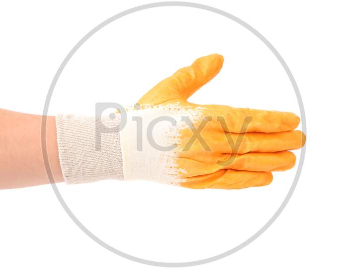 Hand In Rubber Glove. Isolated On A White Background.