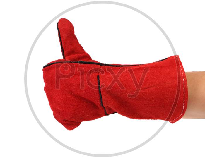 Heavy-Duty Red Glove. Isolated On A White Background.