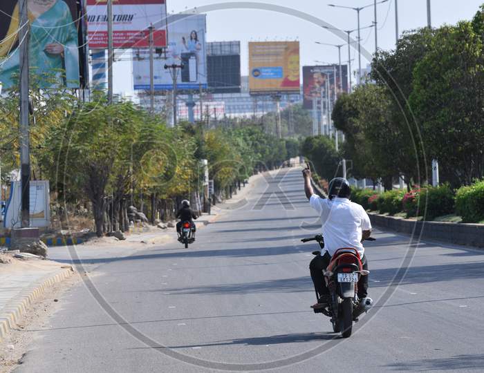 Empty Roads With Minimal Commuting During Lock down For Corona Virus Or COVID 19 Outbreak in Hyderabad