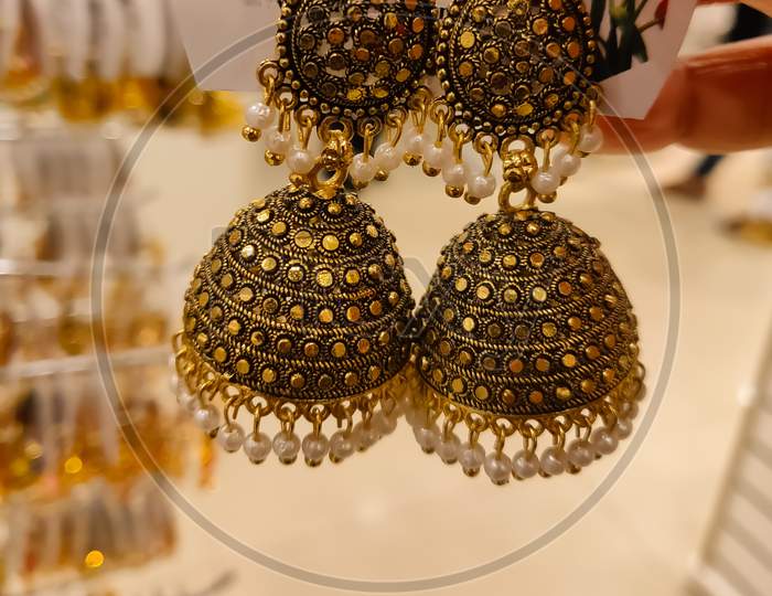 Fashion jewelry earrings closeup view