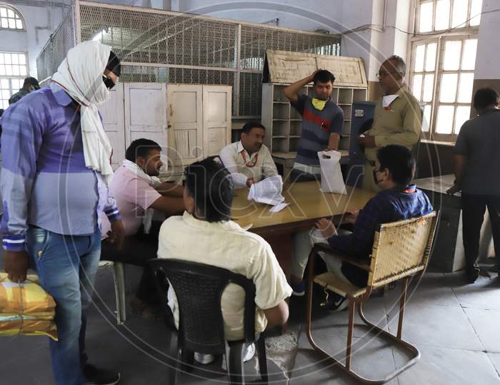 People Work inside an office During a Nationwide Lockdown Amidst COVID-19 or Coronavirus  Outbreak  In Prayagraj, April 20, 2020
