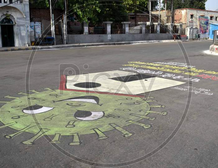 Street Art Made On Roads Of Prayagraj With Corona Related  Slogans During Lockdown  For Corona Virus ( COVID-19)  Pandemic