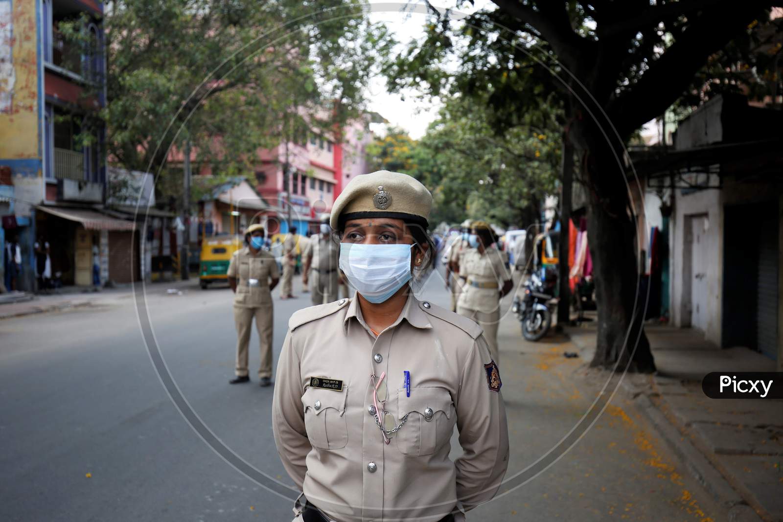 Bangalore City police Wearing Safety mask During Duty hours For Corona virus or COVID-19 Pandemic Situation . Bangalore