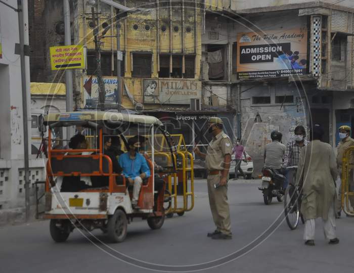 Police Checking Tuk-tuk Auto During Lockdown Period For Corona Virus or COVID-19 Pandemic in prayagraj
