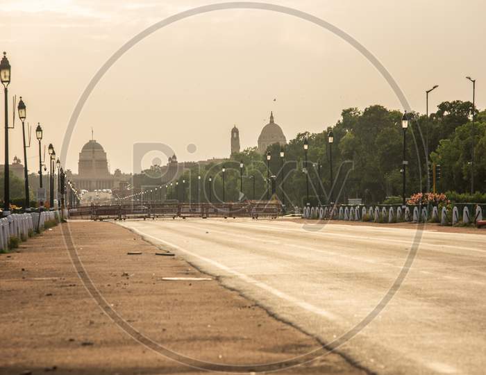 Empty Rajpath, Delhi, India In Lockdown 2020 due to corona virus or covid 19 spread