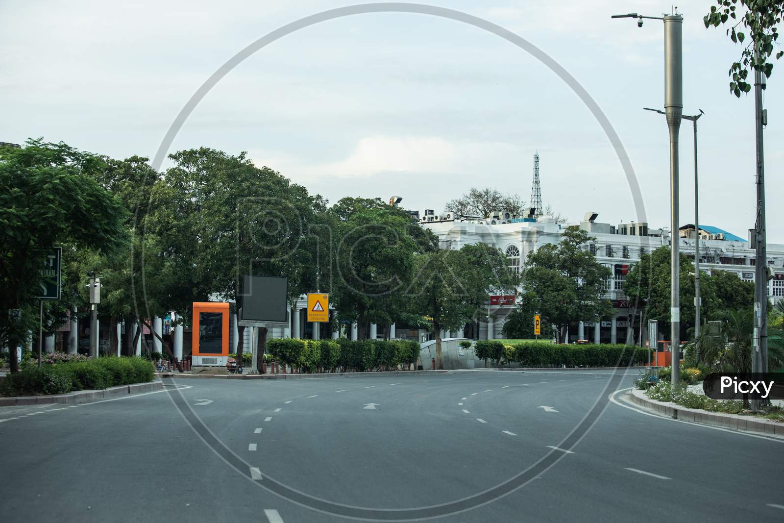 Empty roads at Connaught place in Lockdown 2020 amid coronavirus or covid 19 outbreak in india