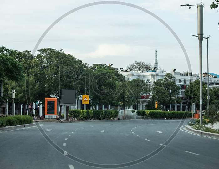 Empty roads at Connaught place in Lockdown 2020 amid coronavirus or covid 19 outbreak in india