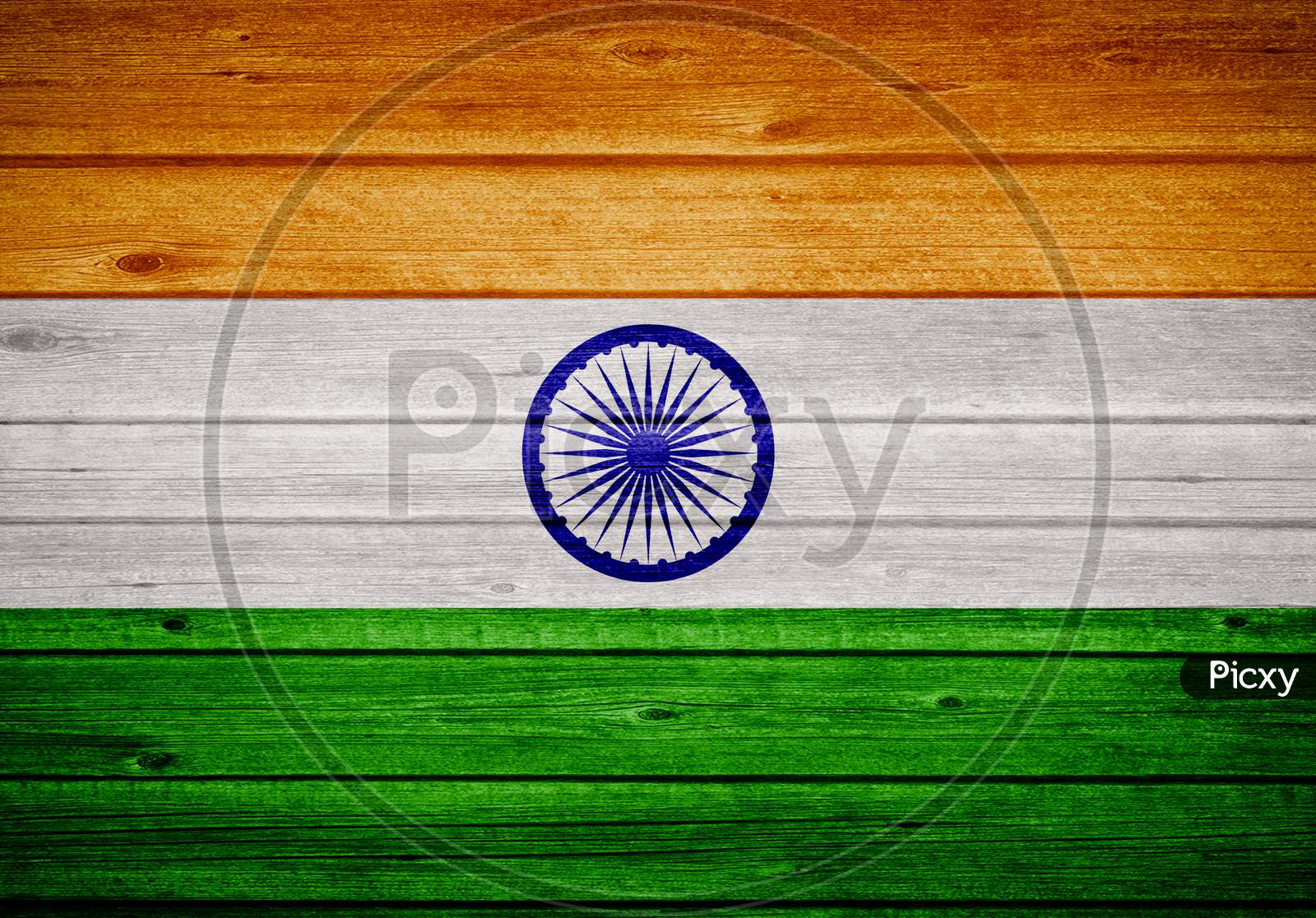 Indian flag painted on wooden texture