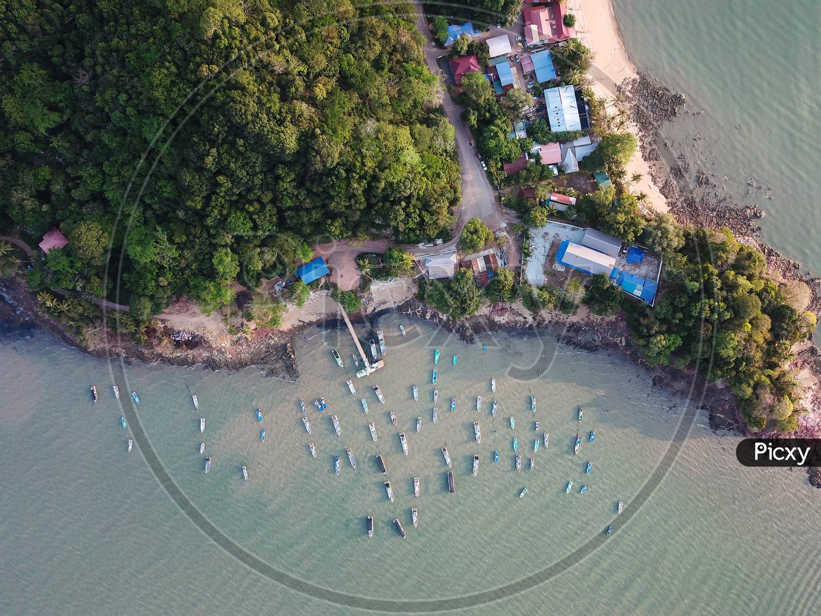 Aerial Top Down View Fishing Jetty Pulau Sayak.