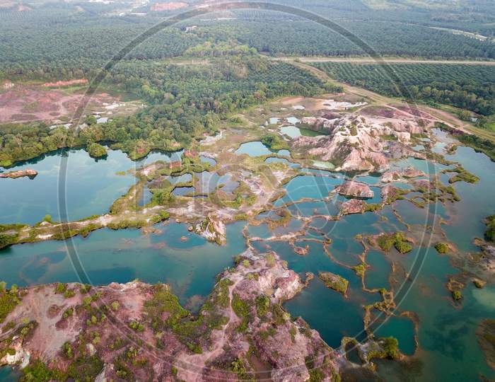 Aerial View Green Lake And Rocky Mountain At Guar Petai.