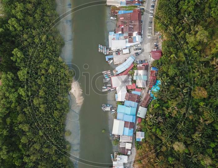 Aerial View Fishing Village Near Bukit Tambun, Pulau Pinang.