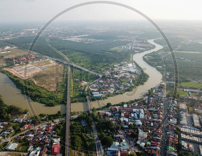 Aerial View Sungai Kerian At Nibong Tebal.