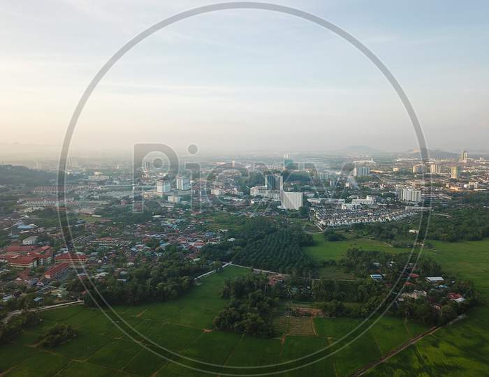 Aerial View Paddy Field At Bukit Mertajam.