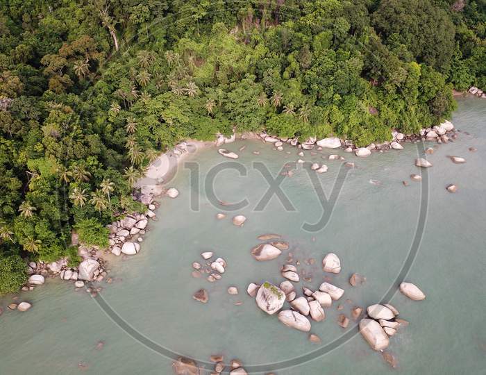 Aerial View Permatang Damar Laut, Penang Coastal area Near Forest.