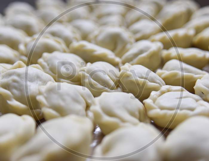 Many Round Dumplings From The Close Side View. Selective Focus.