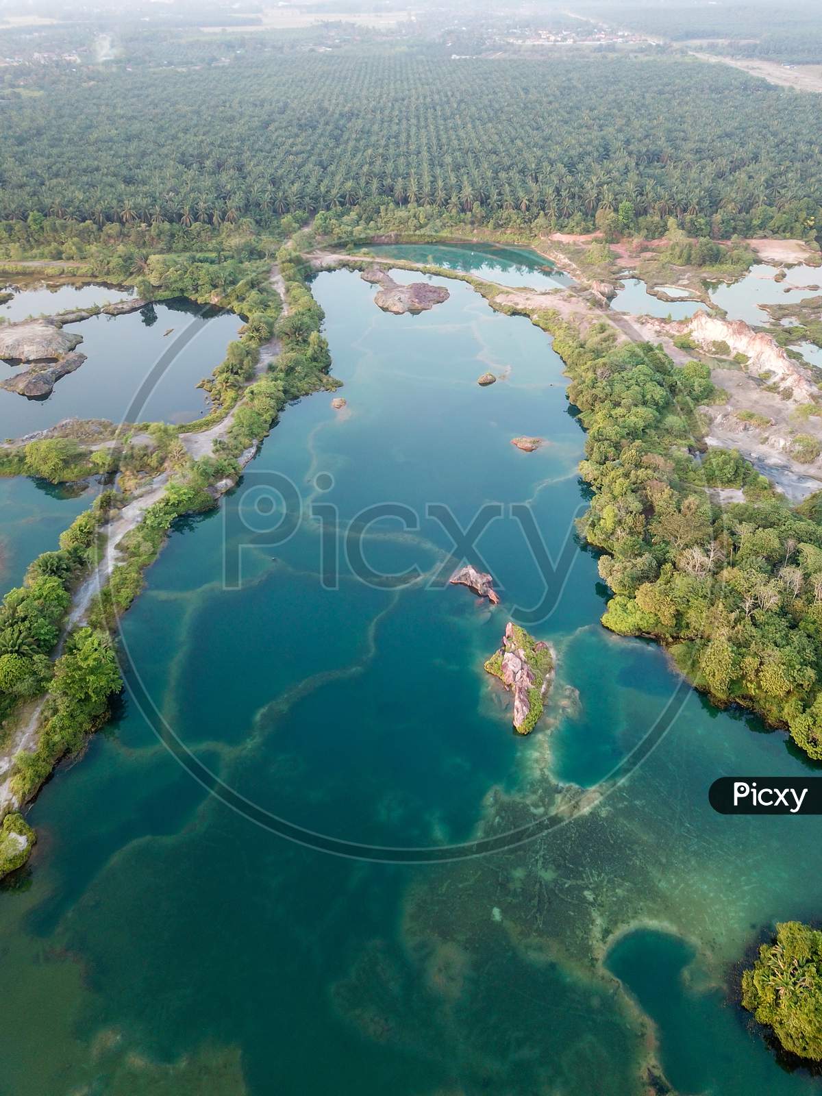 Aerial Vertical View Green Lake At Guar Petai.