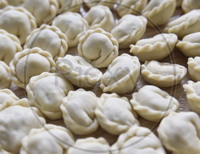 Many Round Dumplings From The Close Side View. Selective Focus.