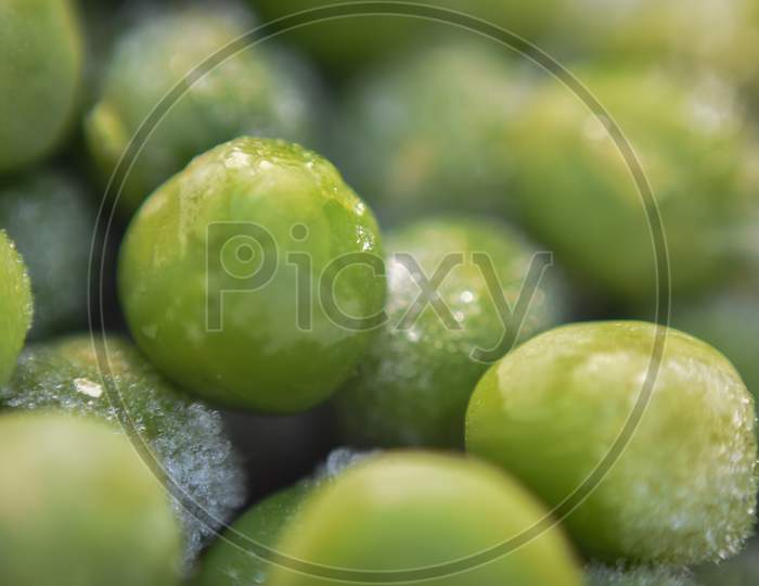 closeup of fresh green peas in the market