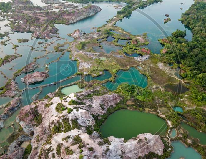 Aerial View Green Lake At Guar Perai.