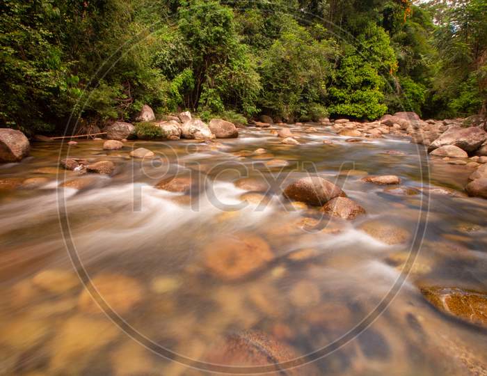 Slow Motion Water Flow At Recreational Forest Area Sungai Sedim, Kulim, Kedah.