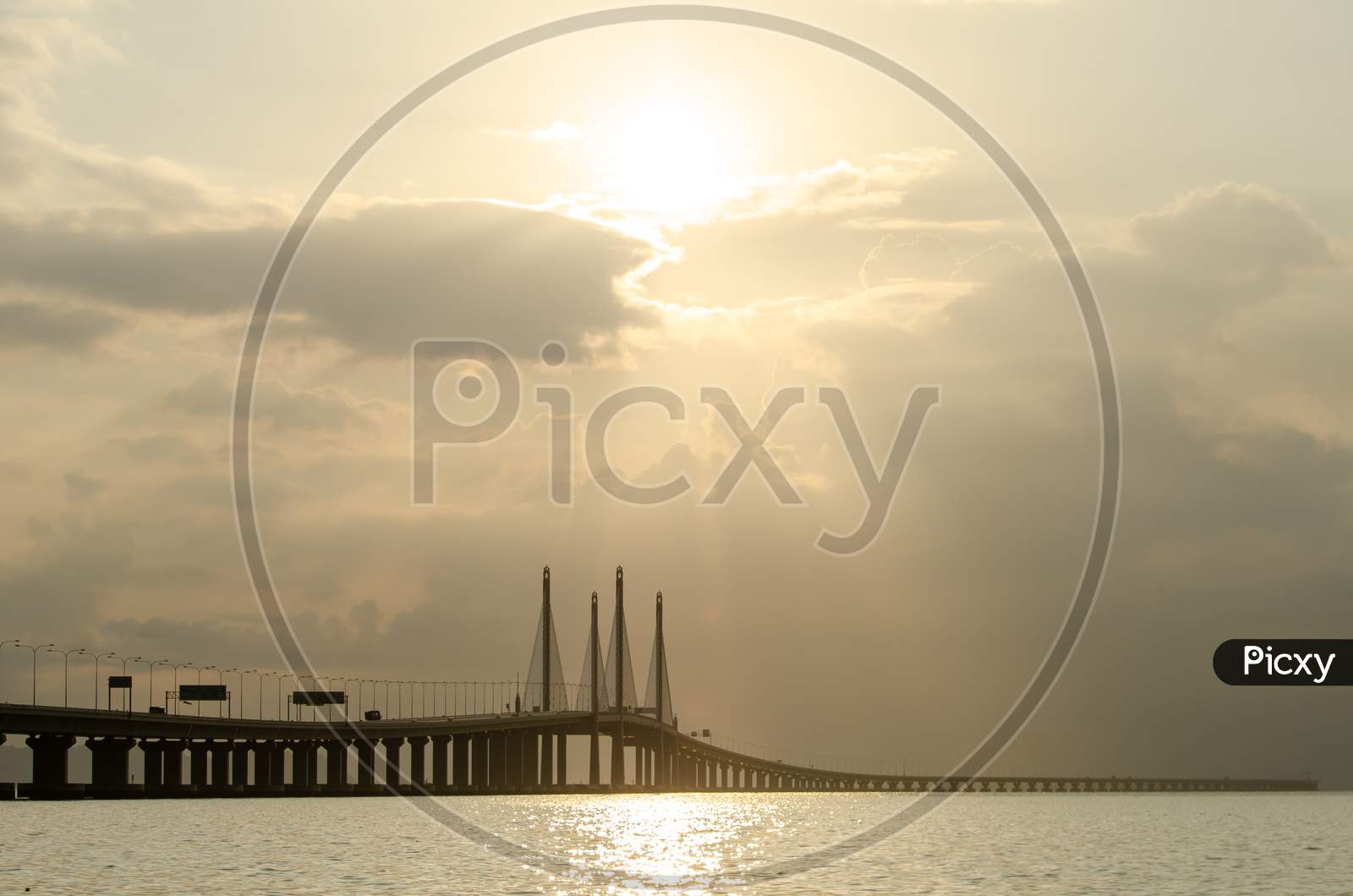 Morning Sun Rays Through The Cloud At Penang Second Bridge.