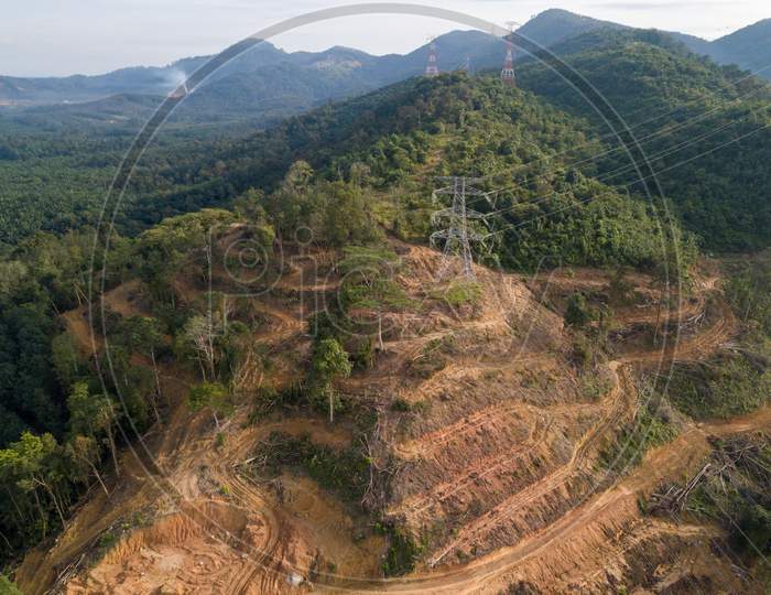Aerial Deforestation and an Electric Tower.