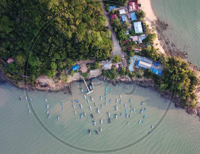 Aerial Top Down View Fishing Jetty Pulau Sayak.
