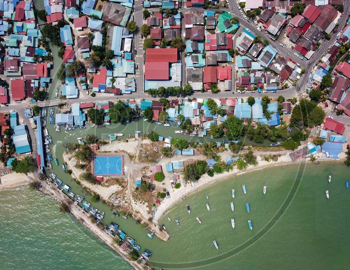 Aerial View Fishing Village At Teluk Bahang.
