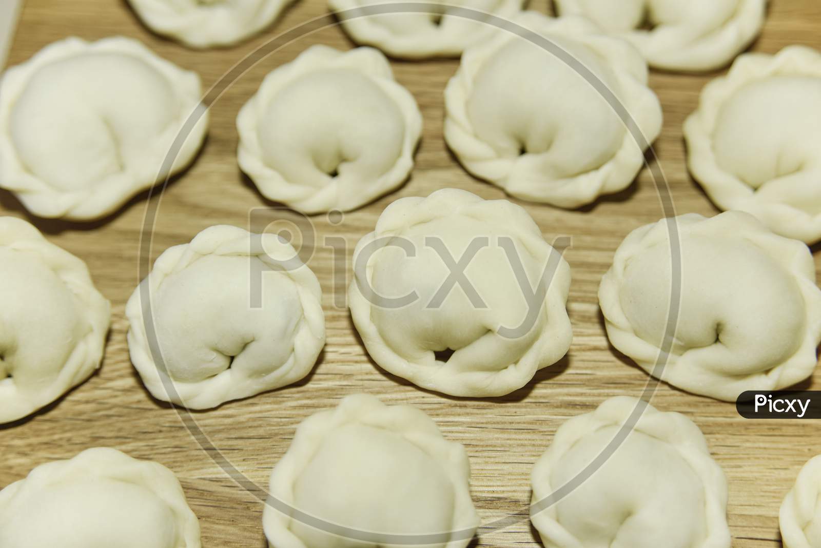 Many Round Dumplings From The Close Top View. Selective Focus.