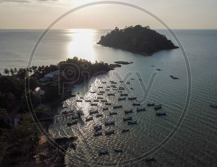 Aerial View Pulau Sayak During Sunset.