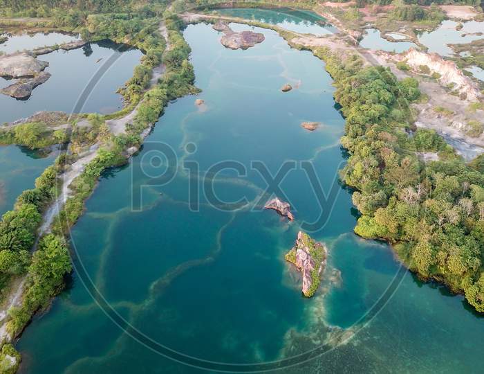Aerial Vertical View Green Lake At Guar Petai.