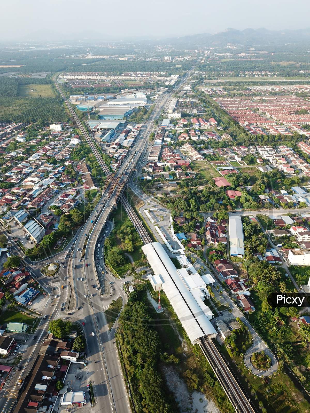 Aerial View Railway And Road Infrastructure At Nibong Tebal.