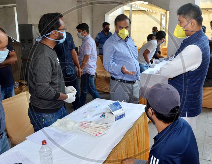Assam State Health and Family Welfare Minister Himanta Biswa Sarma (R) visits Spanish Garden (a containment zone) During a Nationwide Lockdown  Amidst COVID-19 Or Coronavirus Outbreak In Guwahati, April 23, 2020