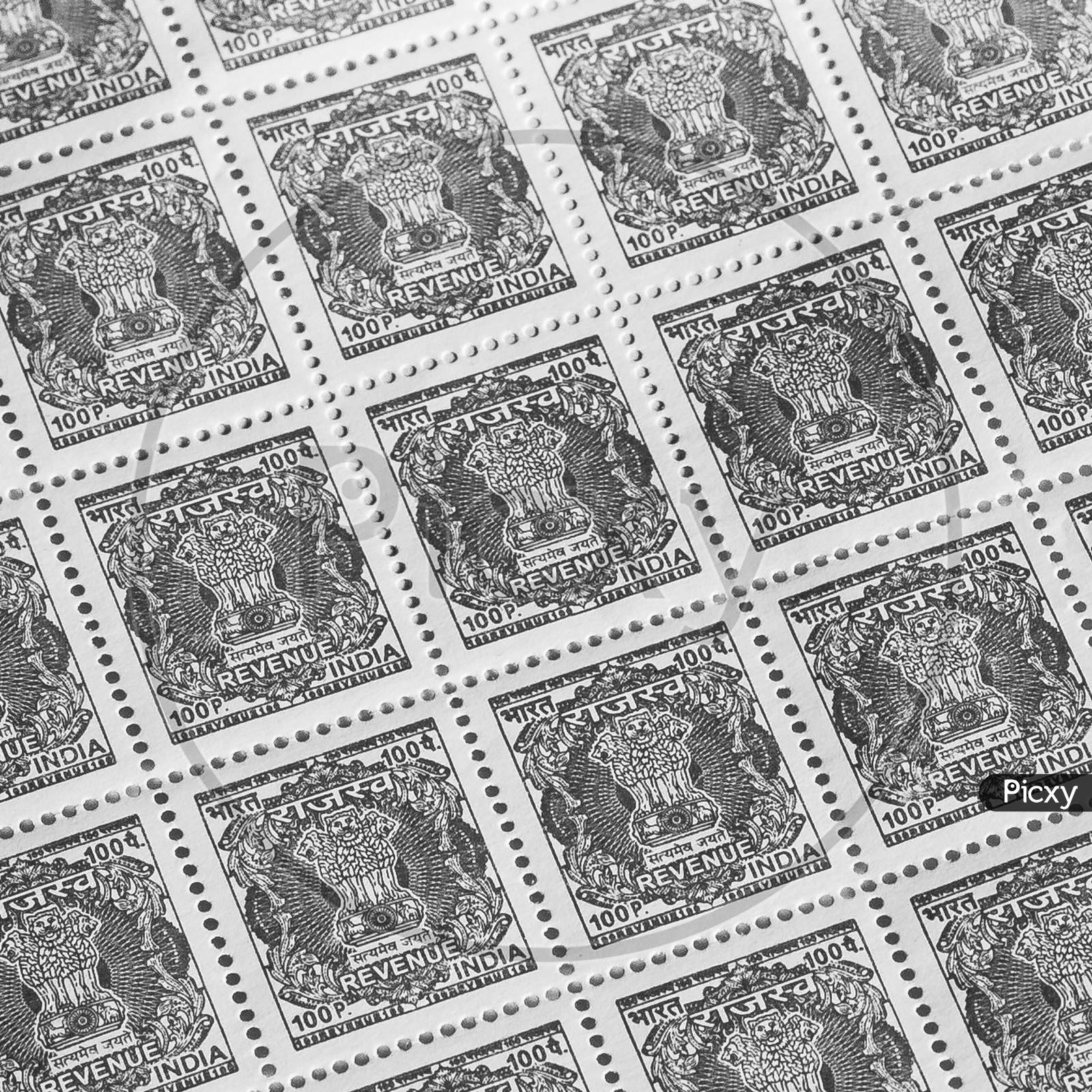 Revenue Stamps in Black and White