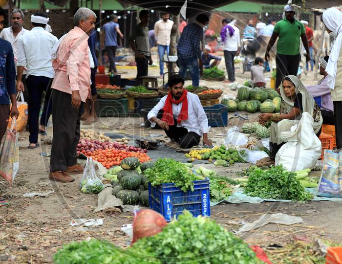 Vendors Selling Vegetables at a Market During Nationwide Lockdown Amidst Coronavirus or COVID-19 Outbreak in Prayagraj,April 24,2020