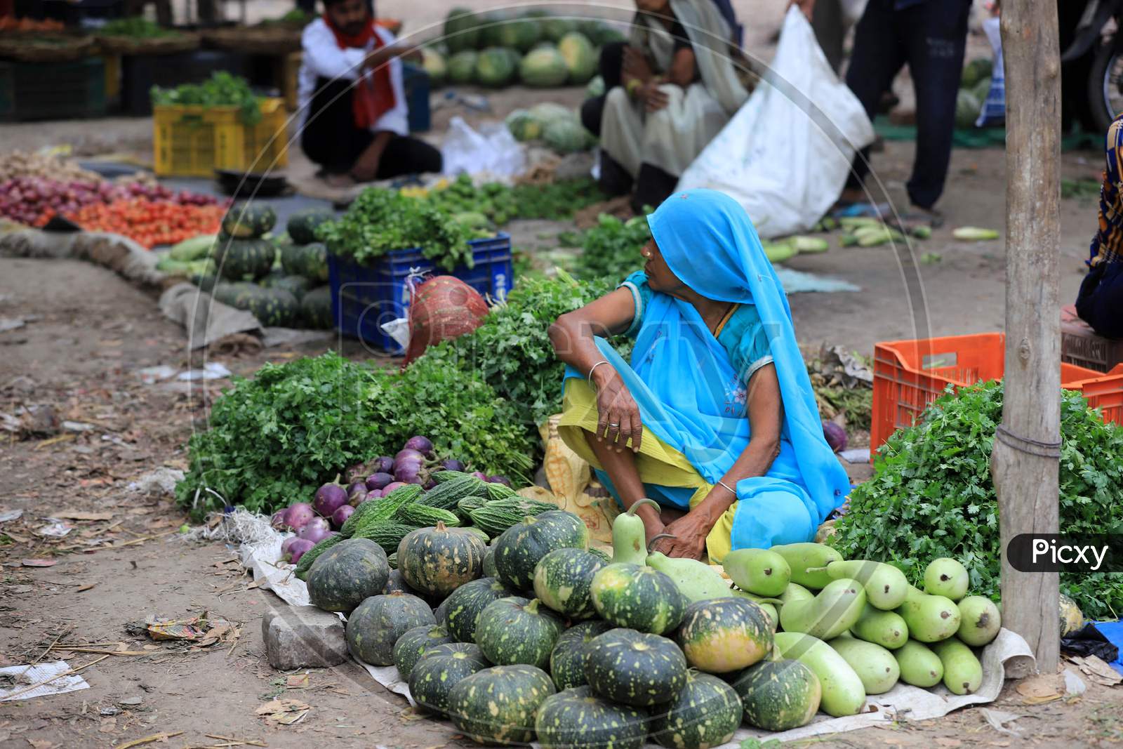 Vendors Selling Vegetables at a Market During Nationwide Lockdown Amidst Coronavirus or COVID-19 Outbreak in Prayagraj. April 24,2020